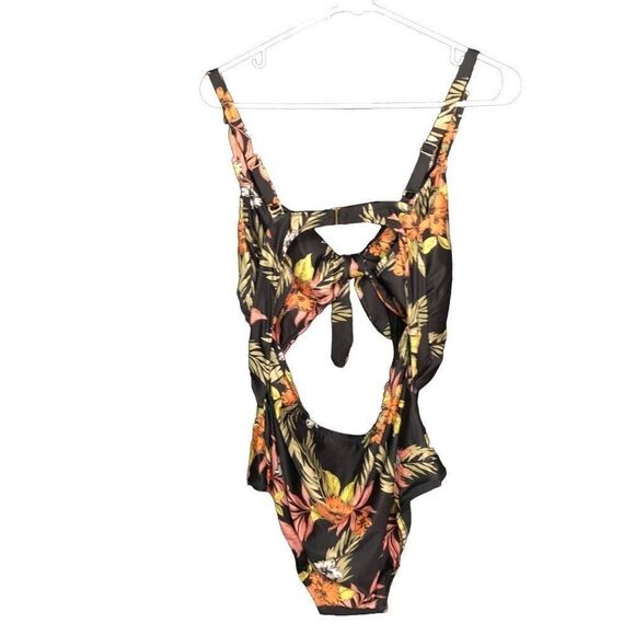 ModCloth Womens The Siena One-Piece Swimsuit 2X Black Hibiscus Holiday Swim - Picture 2 of 10